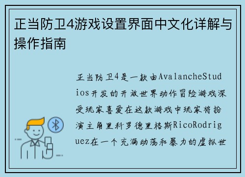 正当防卫4游戏设置界面中文化详解与操作指南